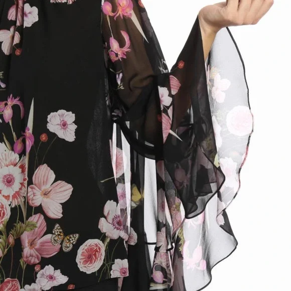 Giambattista Valli Frilled Cape Floral Silk Blouse Size XL - Picture 2 of 11